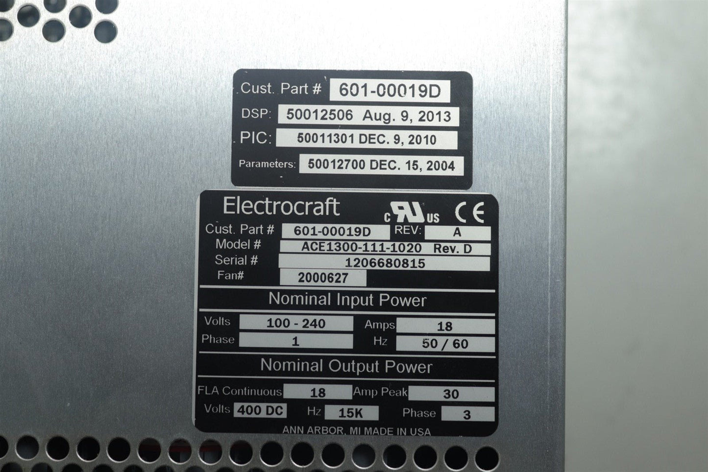 Electrocraft Controls Servo Drive 601-00019D ACE1300-111-1020