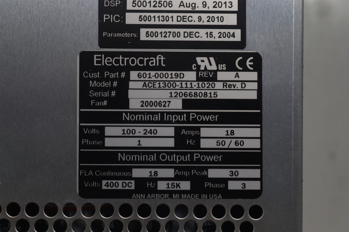 Electrocraft Controls Servo Drive 601-00019D ACE1300-111-1020