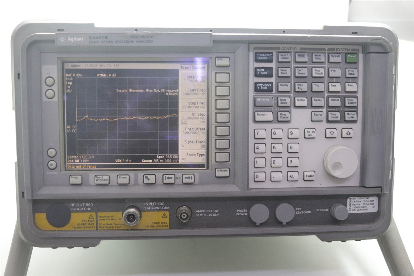 HP Agilent Keysight E4407B Spectrum Analyzer 9 kHz - 26.5 GHz OPT A4H B74 BAC