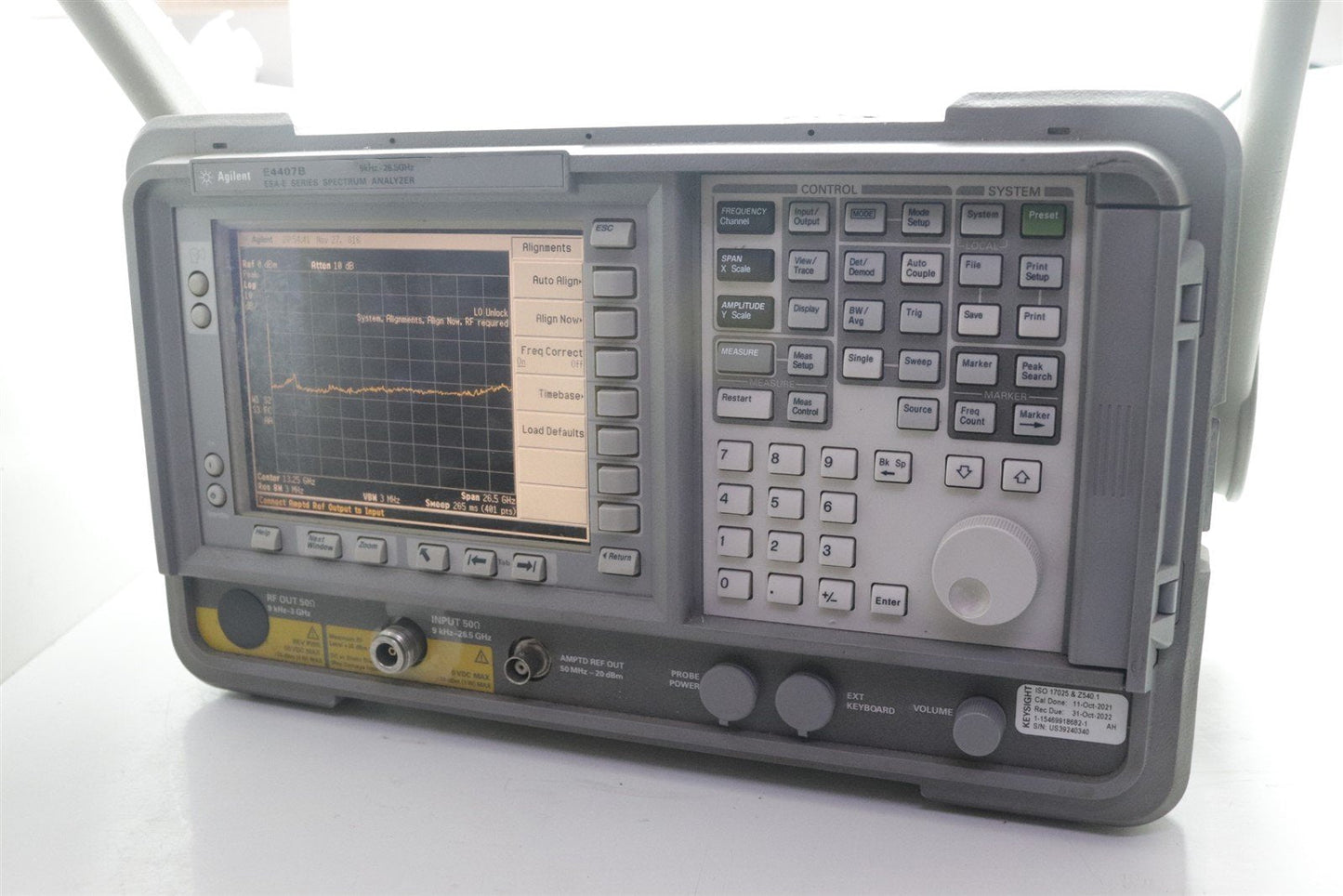 HP Agilent Keysight E4407B Spectrum Analyzer 9 kHz - 26.5 GHz OPT A4H B74 BAC