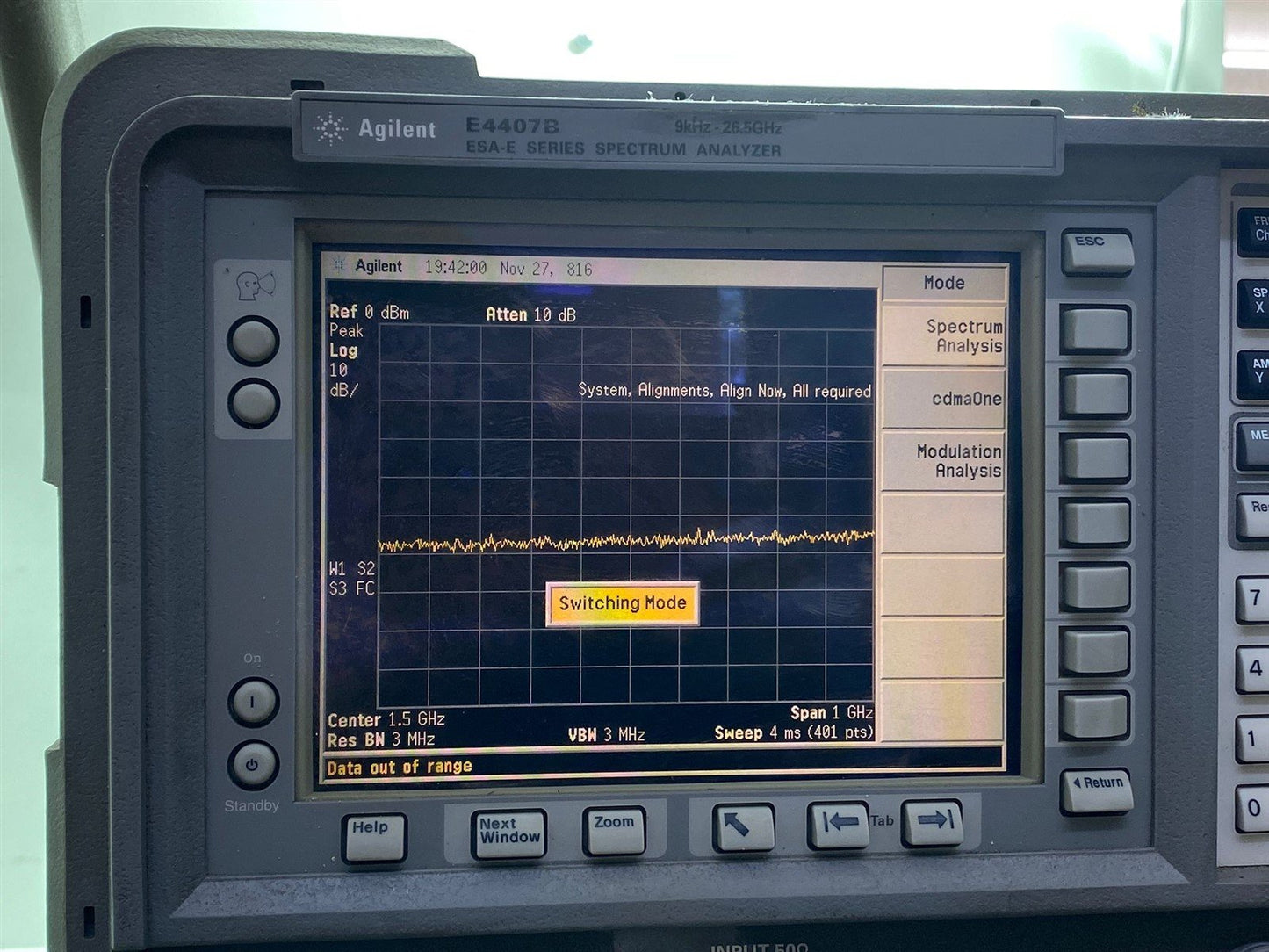 HP Agilent Keysight E4407B Spectrum Analyzer 9 kHz - 26.5 GHz OPT A4H B74 BAC