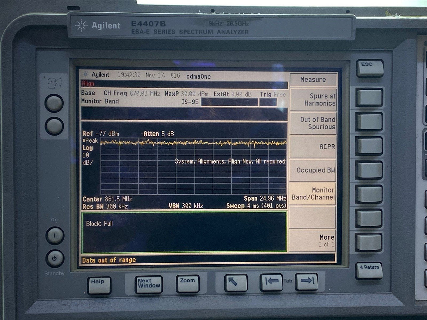 HP Agilent Keysight E4407B Spectrum Analyzer 9 kHz - 26.5 GHz OPT A4H B74 BAC