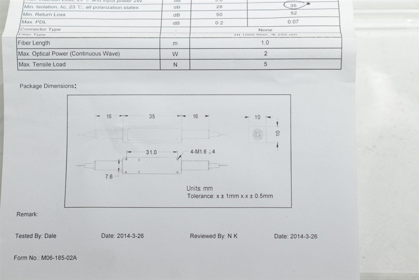 New Fiber Laser High HIBP2-06-2-B-1 Power Polarization Insensitive Isolator