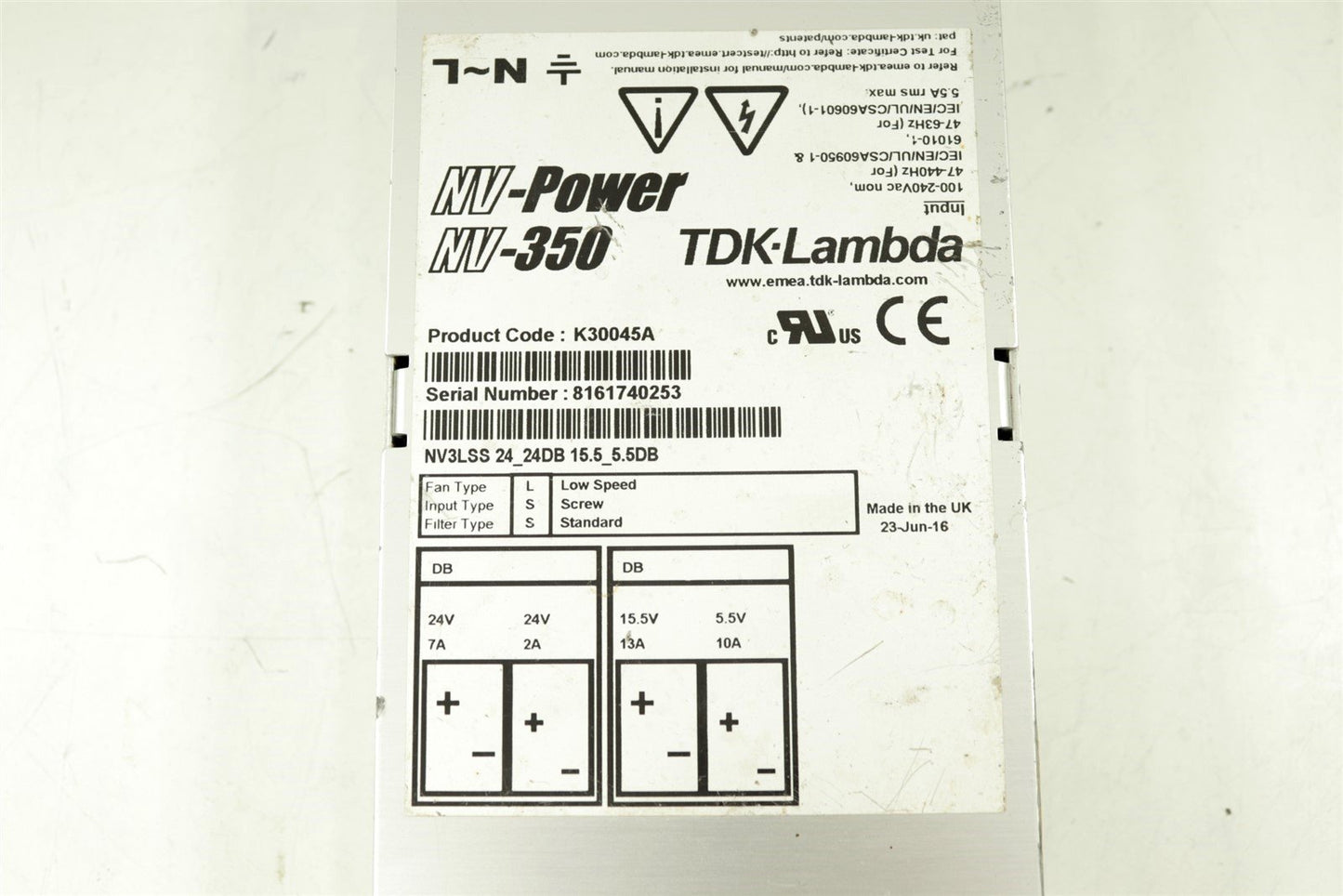 TDK Lambda K30045A NV Power NV-350 Modular Power Supply Medical Grade