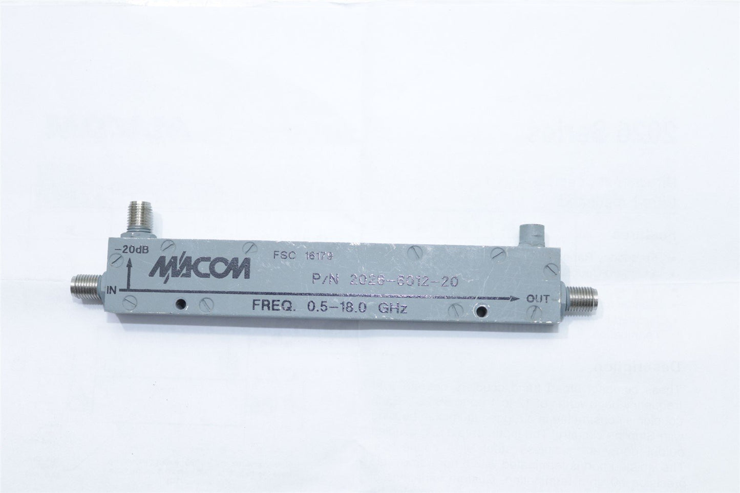 Macom 2026-6012-20 Directional Coupler Ultra-Broadband 0.5-18 GHz 20dB Wideband