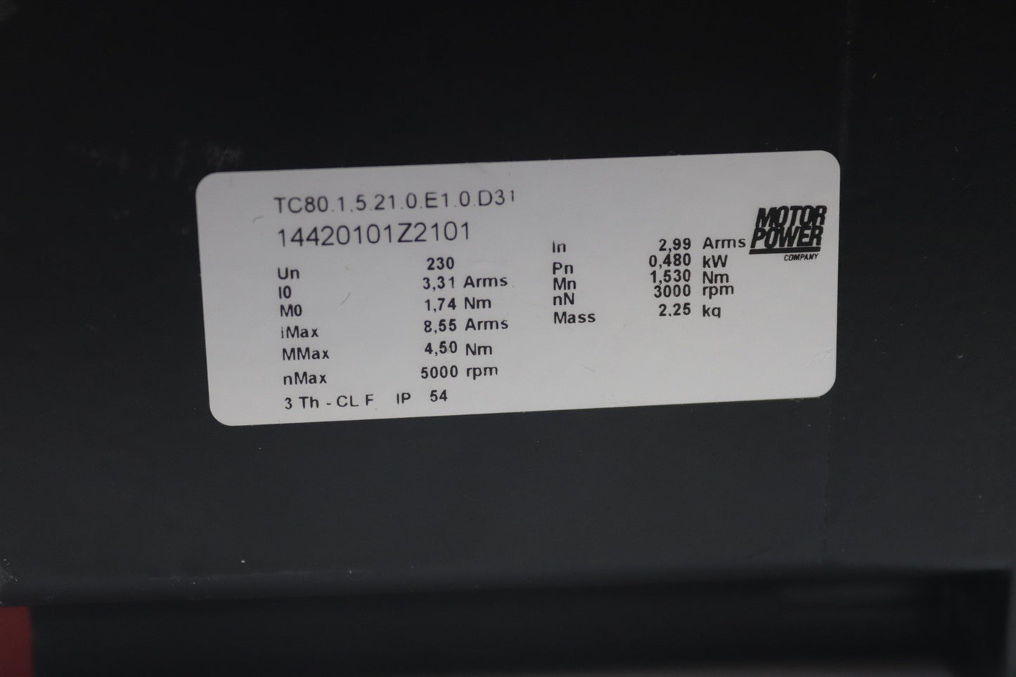 AC Servo Motor TC80.1 .05 .21 .0 .E1 .0 .D31 Motor Power 5000rpm IP 54