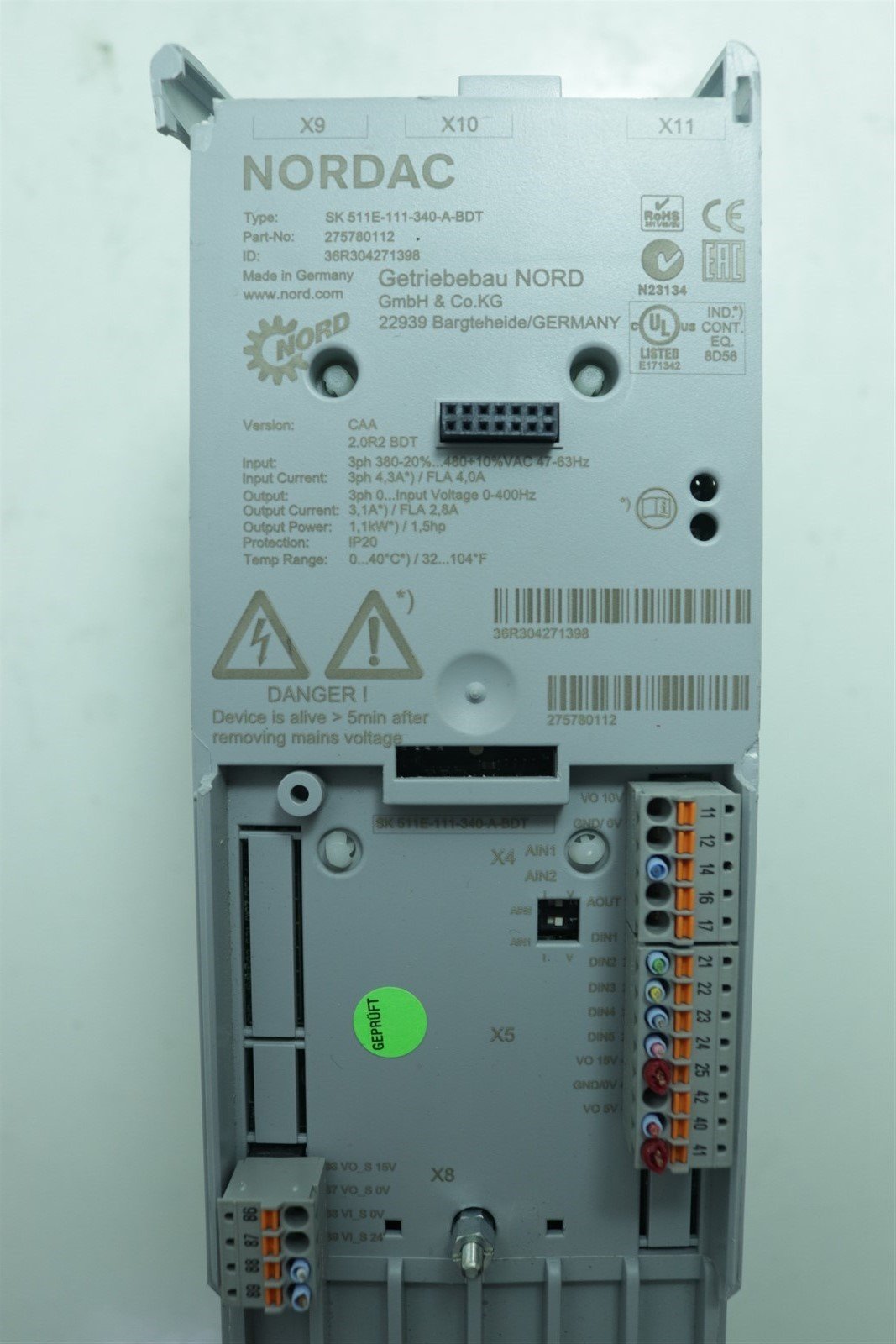 Nordac 511E Inverter Drive SK 511E-111-340-A-BDT