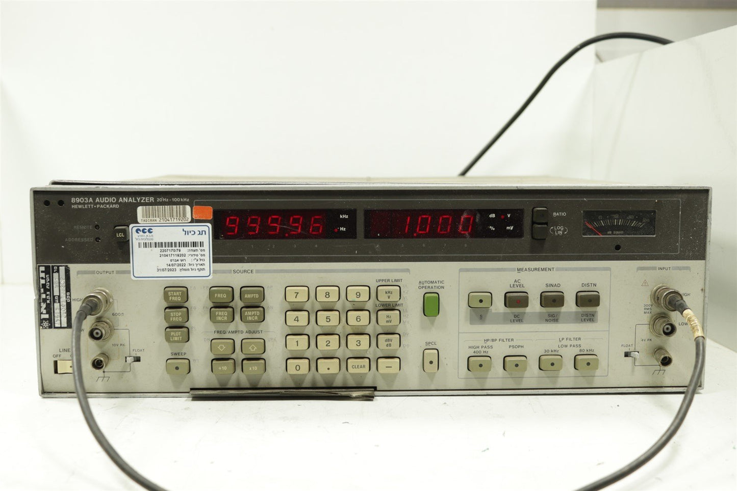 HP Agilent 8903B Audio Analyzer 20Hz - 100kHz Tested