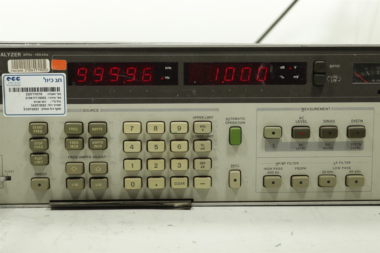 HP Agilent 8903B Audio Analyzer 20Hz - 100kHz Tested