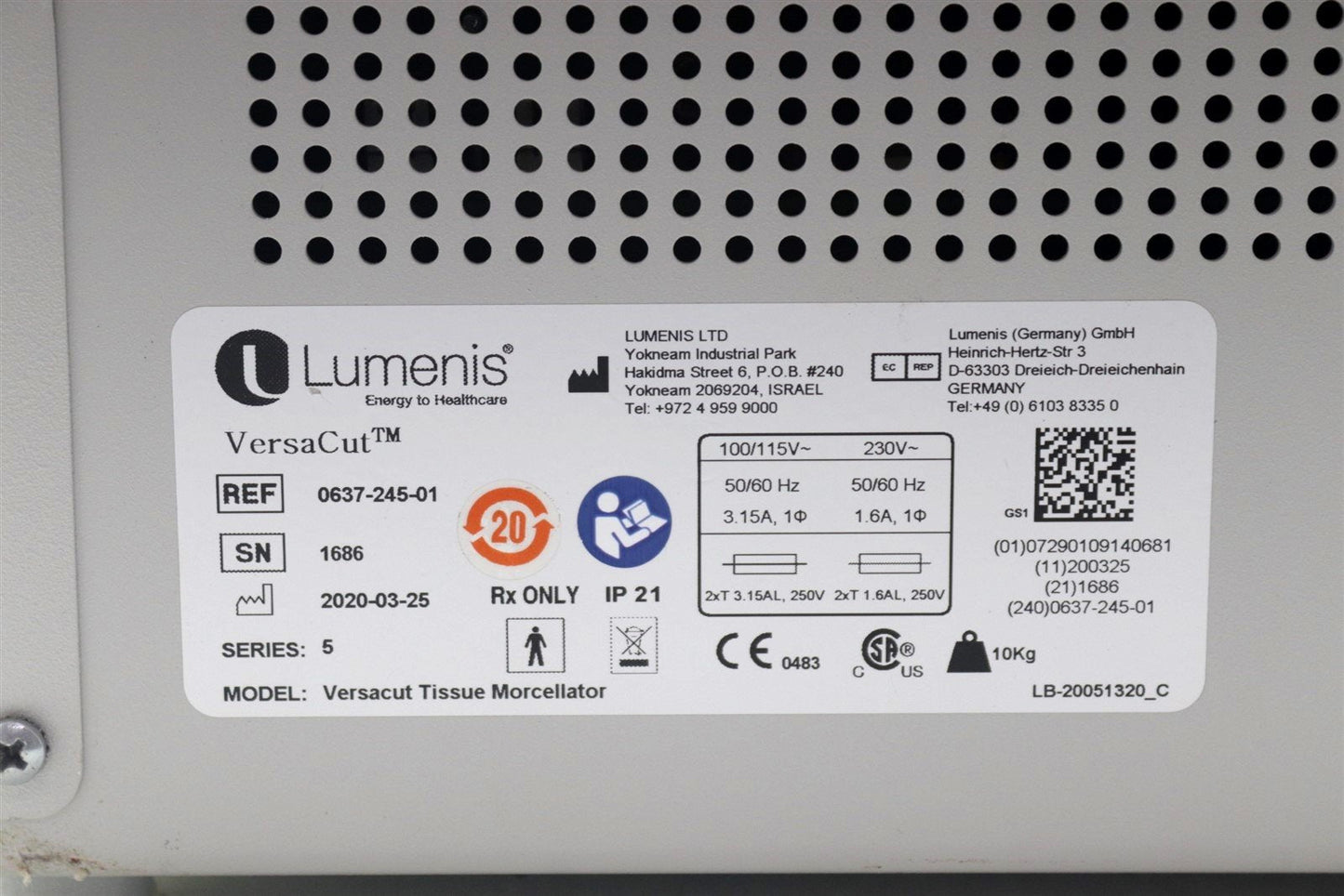 Lumenis VersaCut Tissue Morcellator Refurb System, Refurb Handpiece, New Pedal