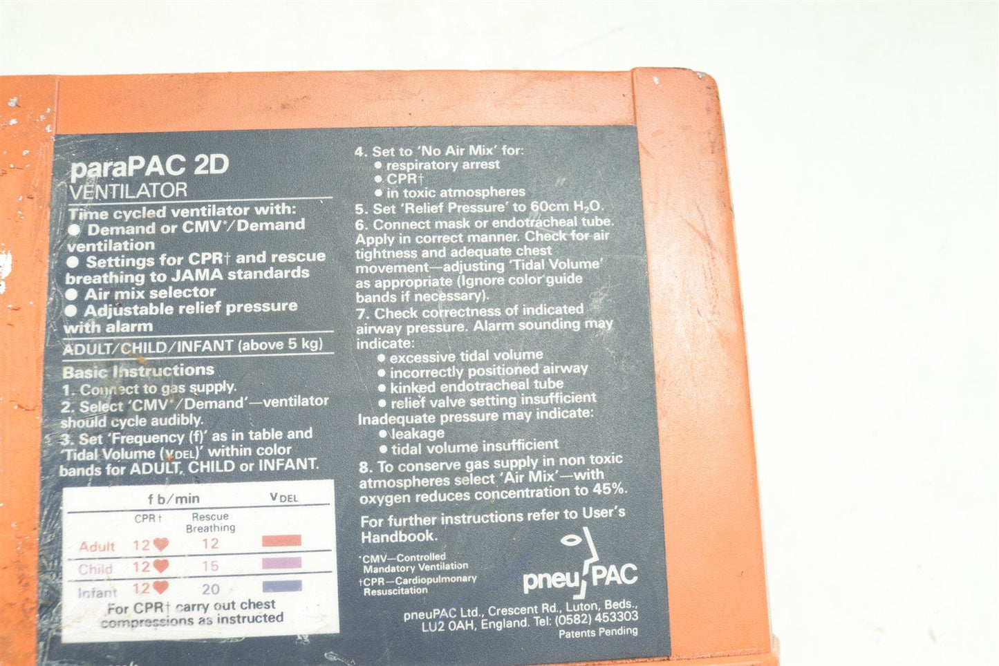 PNEUPAC PARAPAC 2D VENTILATOR
