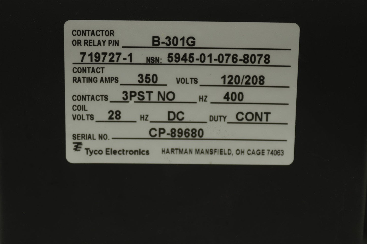 Tyco Electronics Magnetic Contactor B-301G