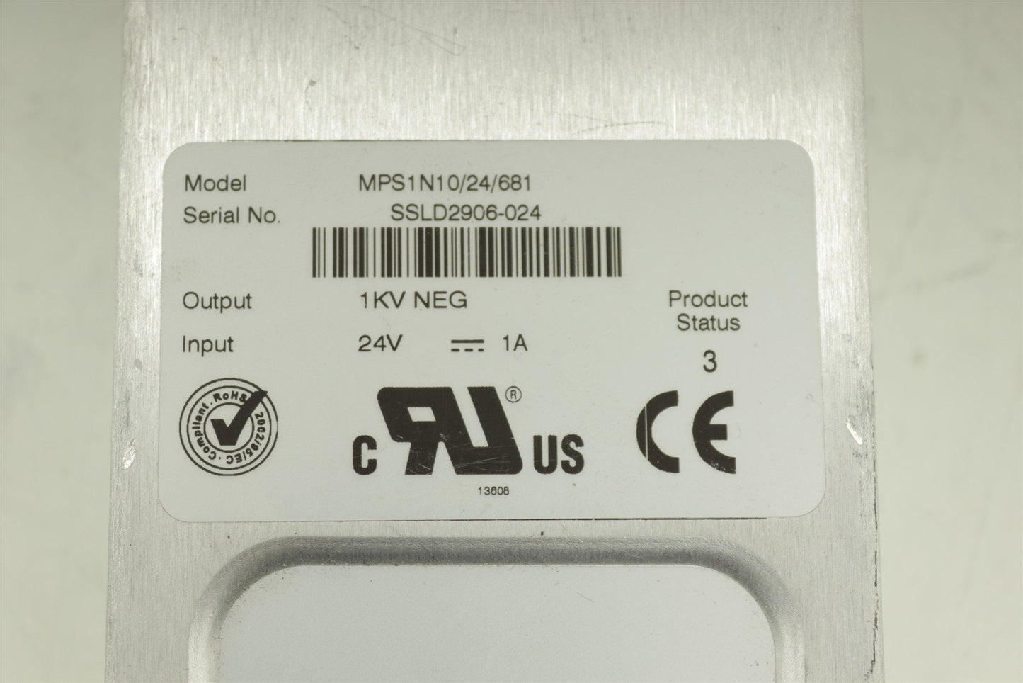 Spellman High Voltage Power Supply Output:1KV NEG Input:24V,1A MPS1N10/24/681