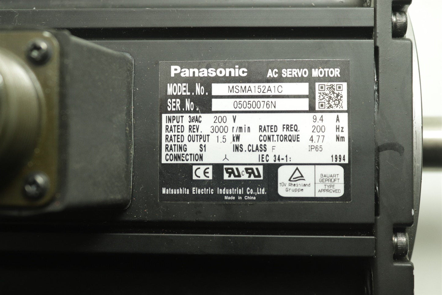 Panasonic MSMA152A1C Servo Motor For GE LightSpeed CT
