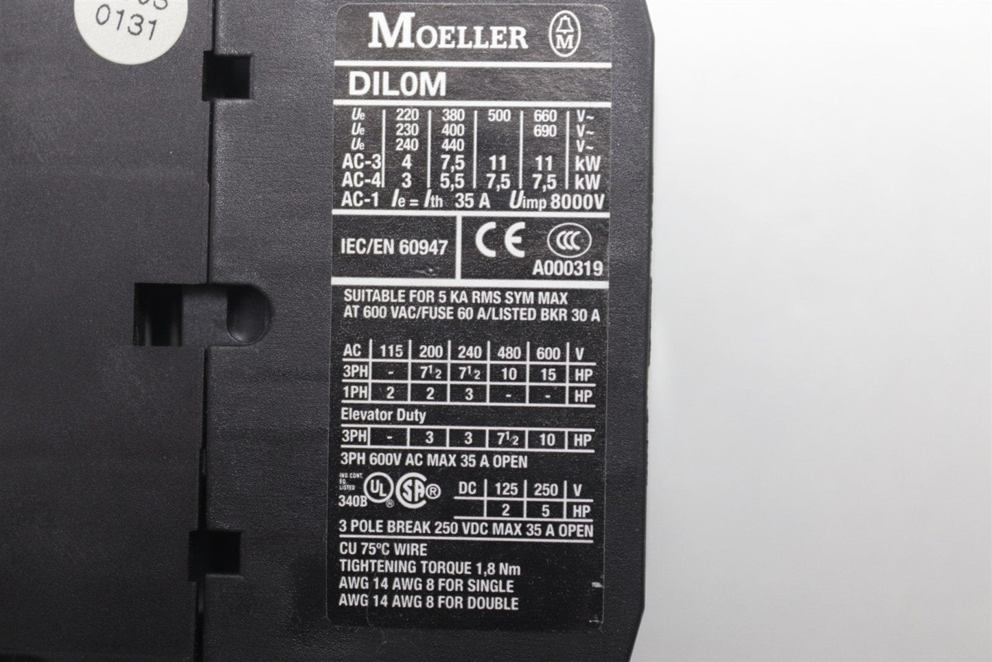 Moeller DIL0M Contactor 230/240V 50/60Hz