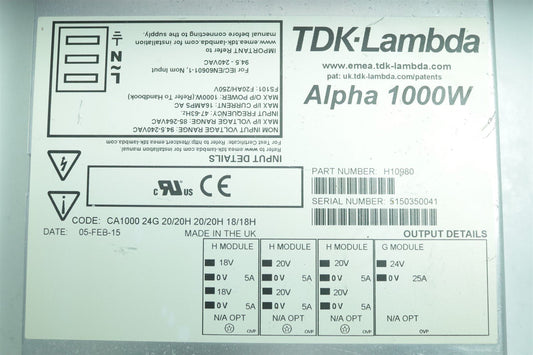 Kornit TDK Lambda 1000W Switching Power Supplies H10980 ±18V 5A ±20V 5A 24V 25A