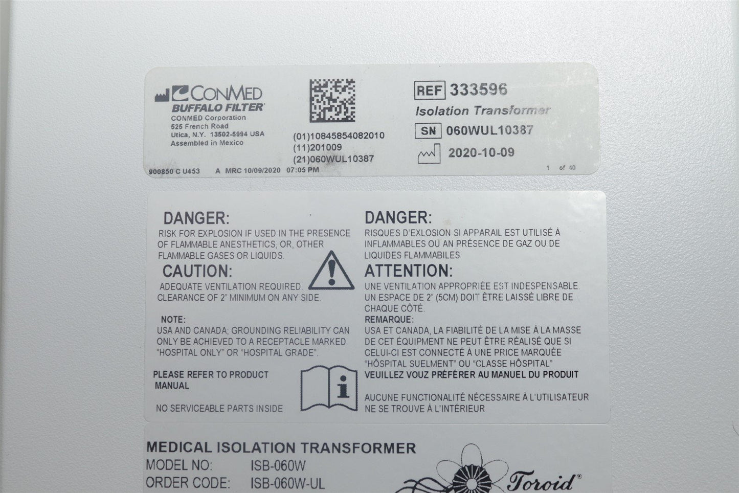 Toroid Medical Grade Isolation Transformer ISB-060W 115VAC 5A 230VAC 2.5A 600VA