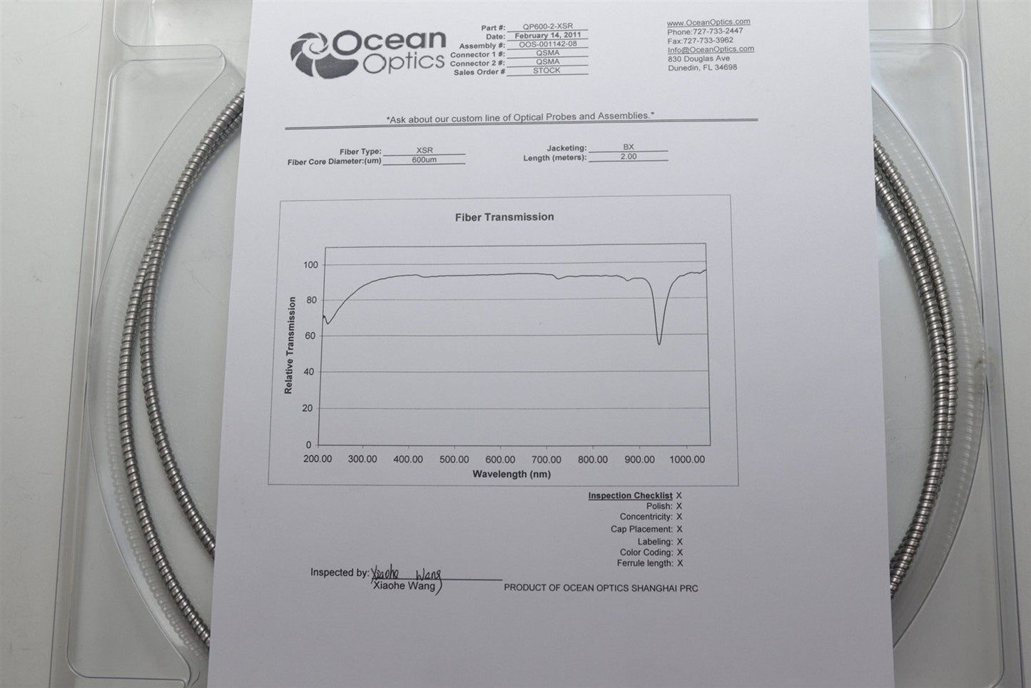 Ocean Optics Fiber Optic Cable Stainless-Steel 2m QP600-2-XSR For Spectrometer
