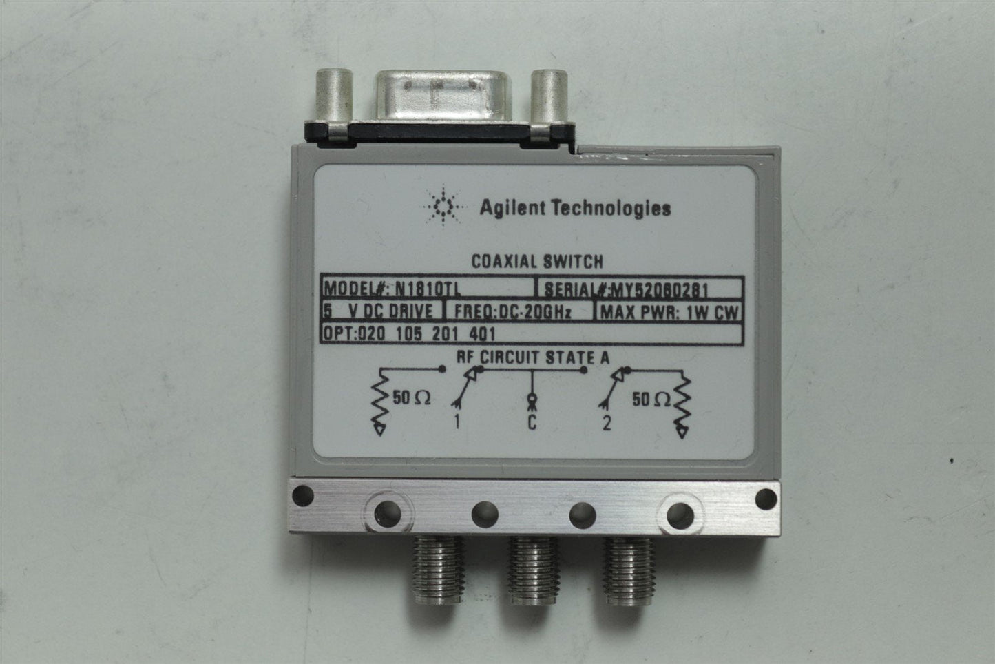 Agilent Keysight N1810TL Coax Switch 20Ghz 5V opts. 020 105 201 401
