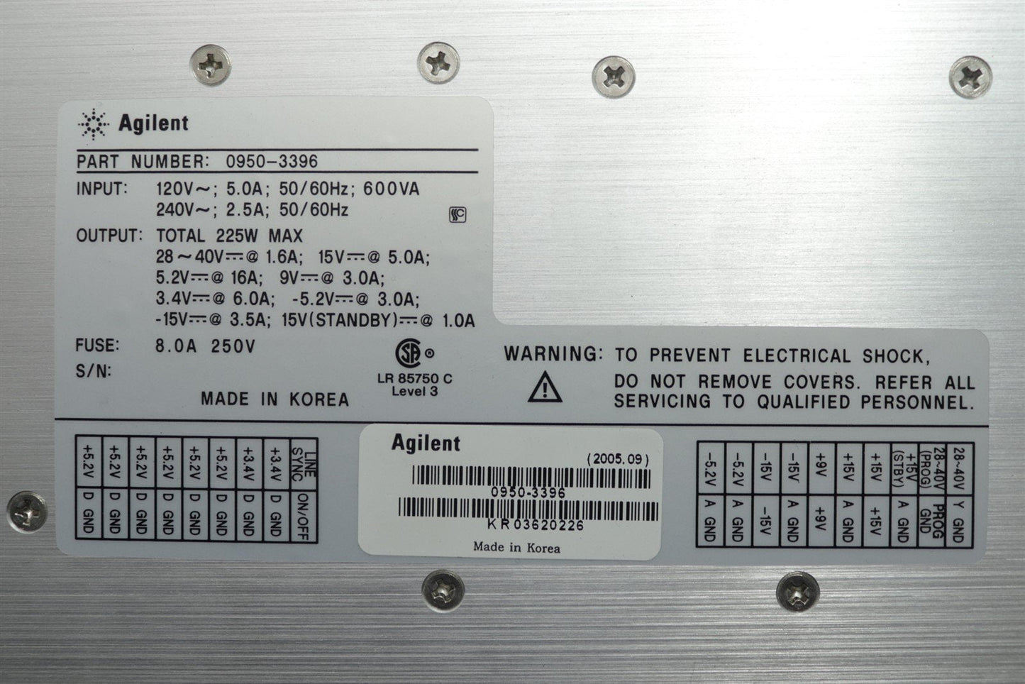 Agilent 0950-3396 Power Supply 225W 28~40V-1.6A 15V-5A 5.2V-16A 9V-3A 3.4V-6A