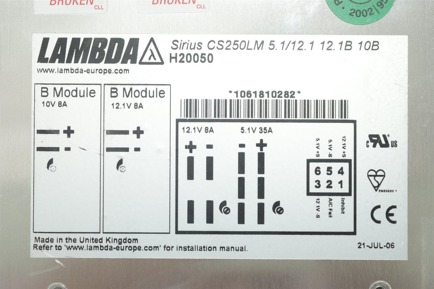Lambda Power Supply Sirius CS250LM 5.1/12.1 12.1B 10B