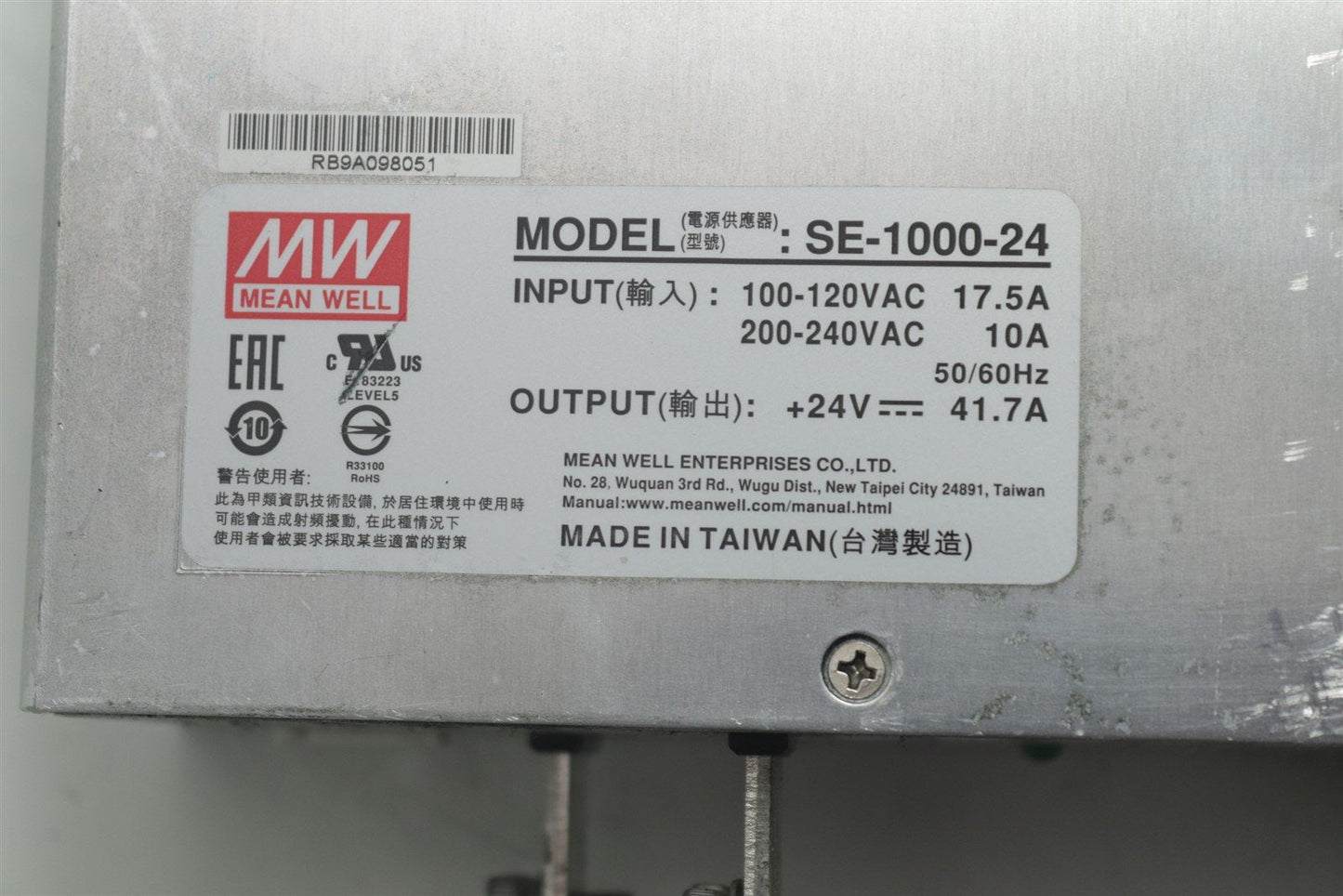 Mean Well AC to DC Power Supply Single Output 24VDC 41.7Amp SE-1000-24