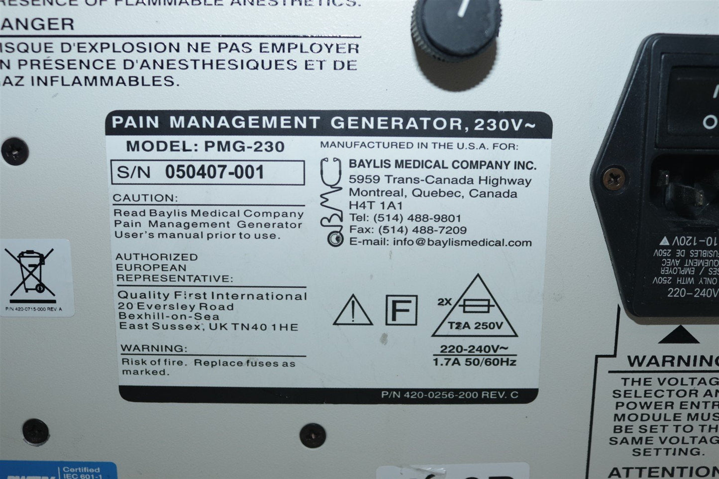 Baylis Medical Company PMG-230 Pain Management Generator