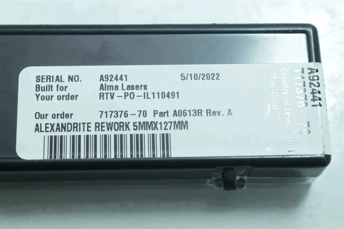Alma Lasers Genuine Alexandrite Rod 127mm X 5mm A0613R