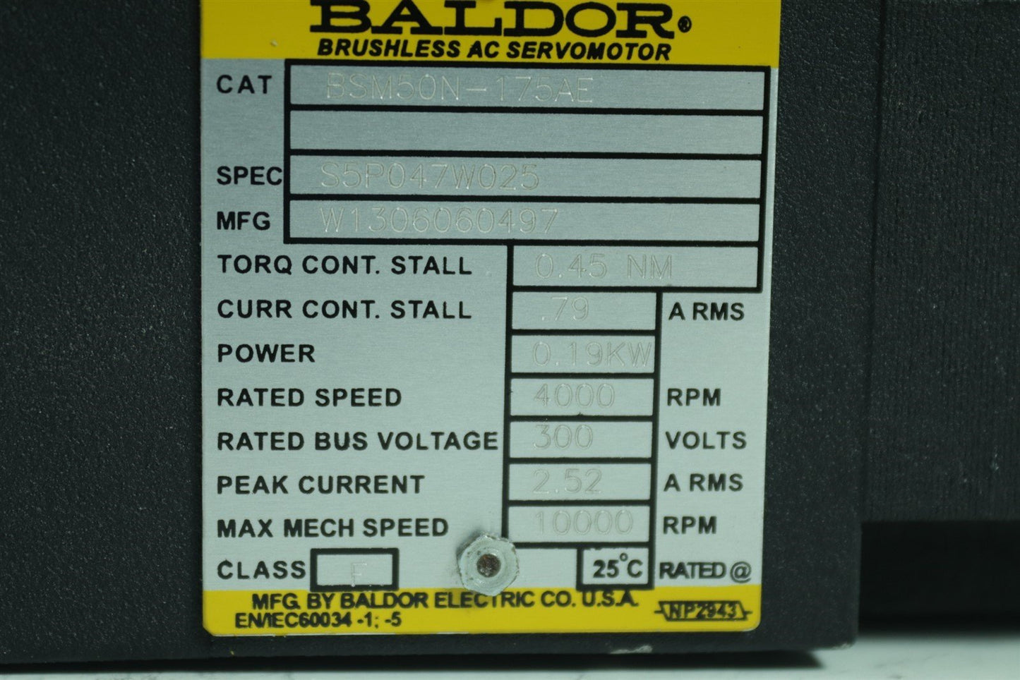 BALDOR Brushless AC Servomotor BSM50N-175AE + Neugart PLE60 Gear