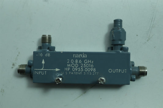 Narda 25016 RF Microwave Directional Coupler 2-8.6GHz 16dB coupling 0955-0098