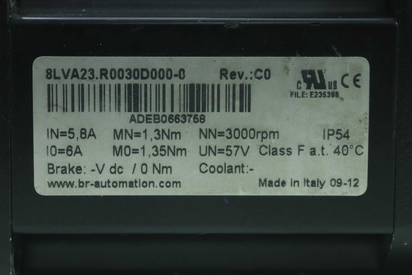 B&R Automation Servo Motor 8LVA23.R0030D000-0 REV C0 + CABLES