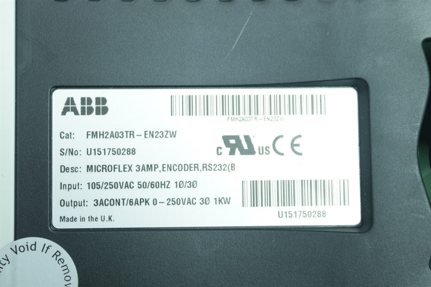 ABB MicroFlex Drive FMH2A03TR-EN23ZW 3A 1kW Servo Drive Tested