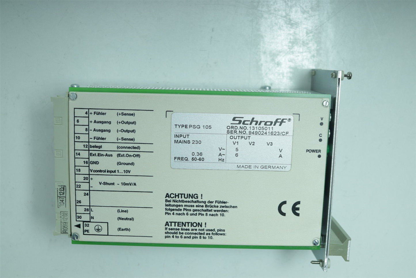 Schroff PSG 105/ 13105011 Power Supply AC/DC Linear Regulator W/ Connector