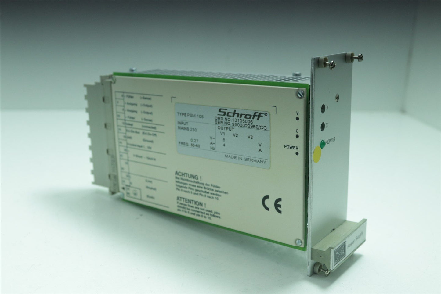 Schroff PSM105 Power Supply 230VAC 0.3A 5V 4A VME AC-DC Linear Regulator Module
