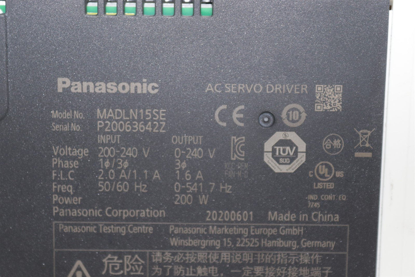 Panasonic AC Servo Drive 200W 3Φ 1.6A MADLN15SE