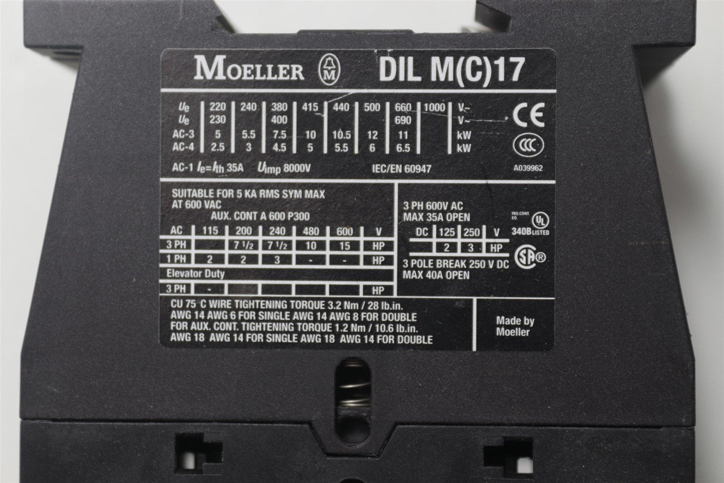 Moeller DIL M(C)17 Contactor 3 Pole 40A 24V Coil