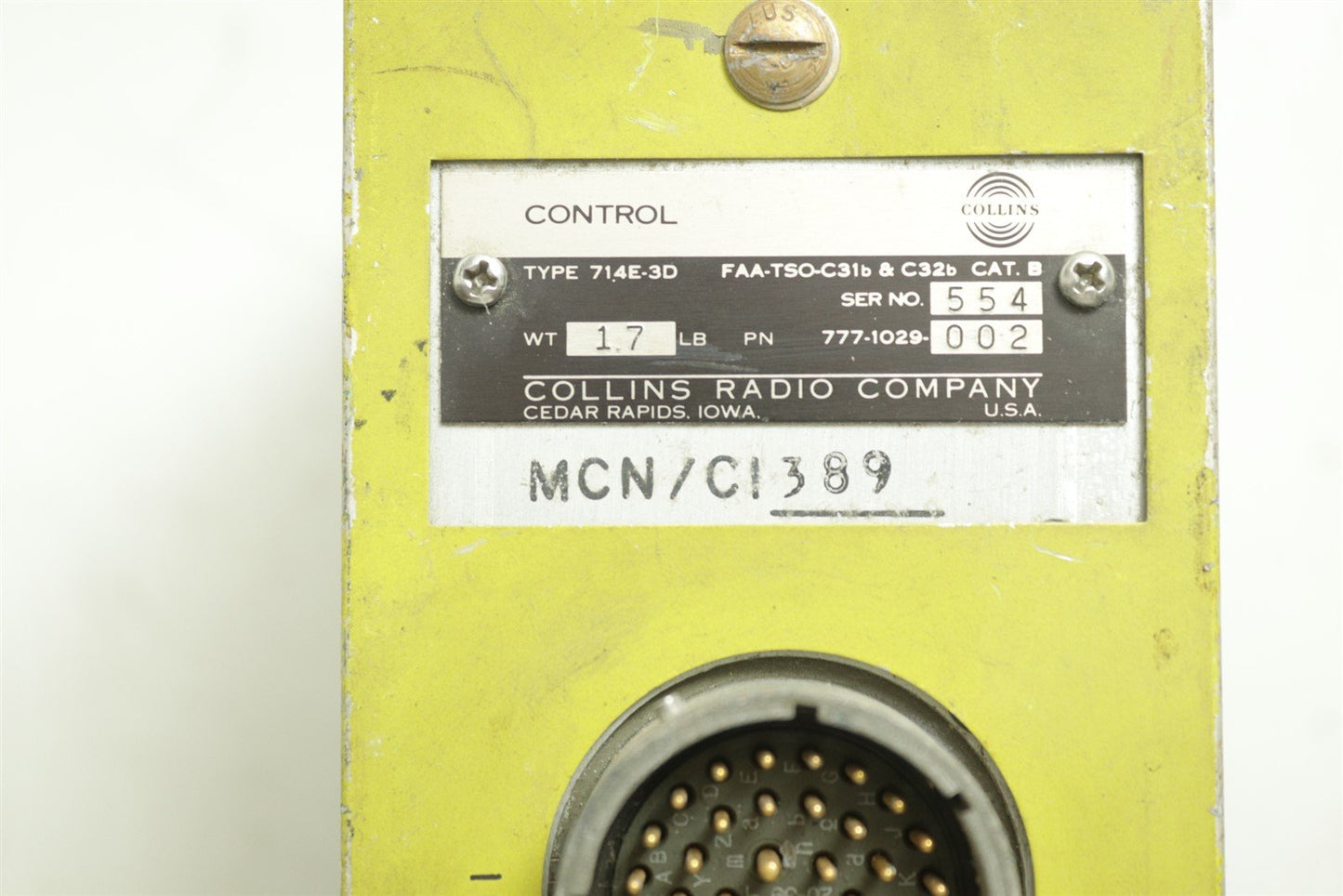 Aircraft Collins Radio Company HF Freq 714E-3D Radio Control Panel