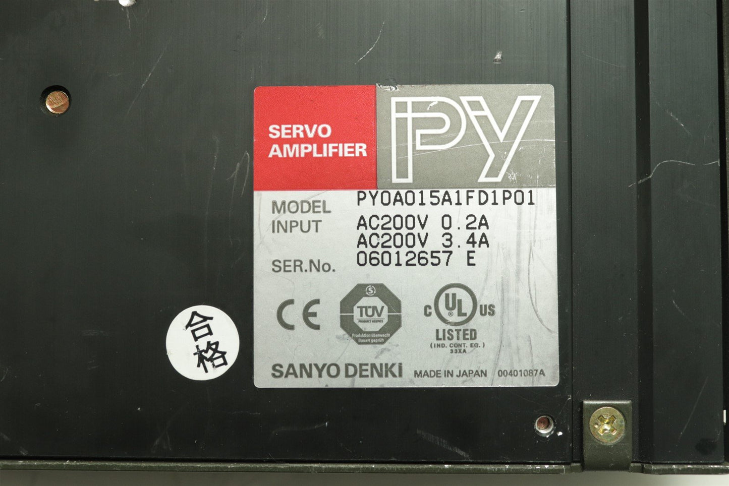 Sanyo Denki Servo Amplifier PY0A015A1FD1P01 200-230V 1PH Out: 0-326V 3PH