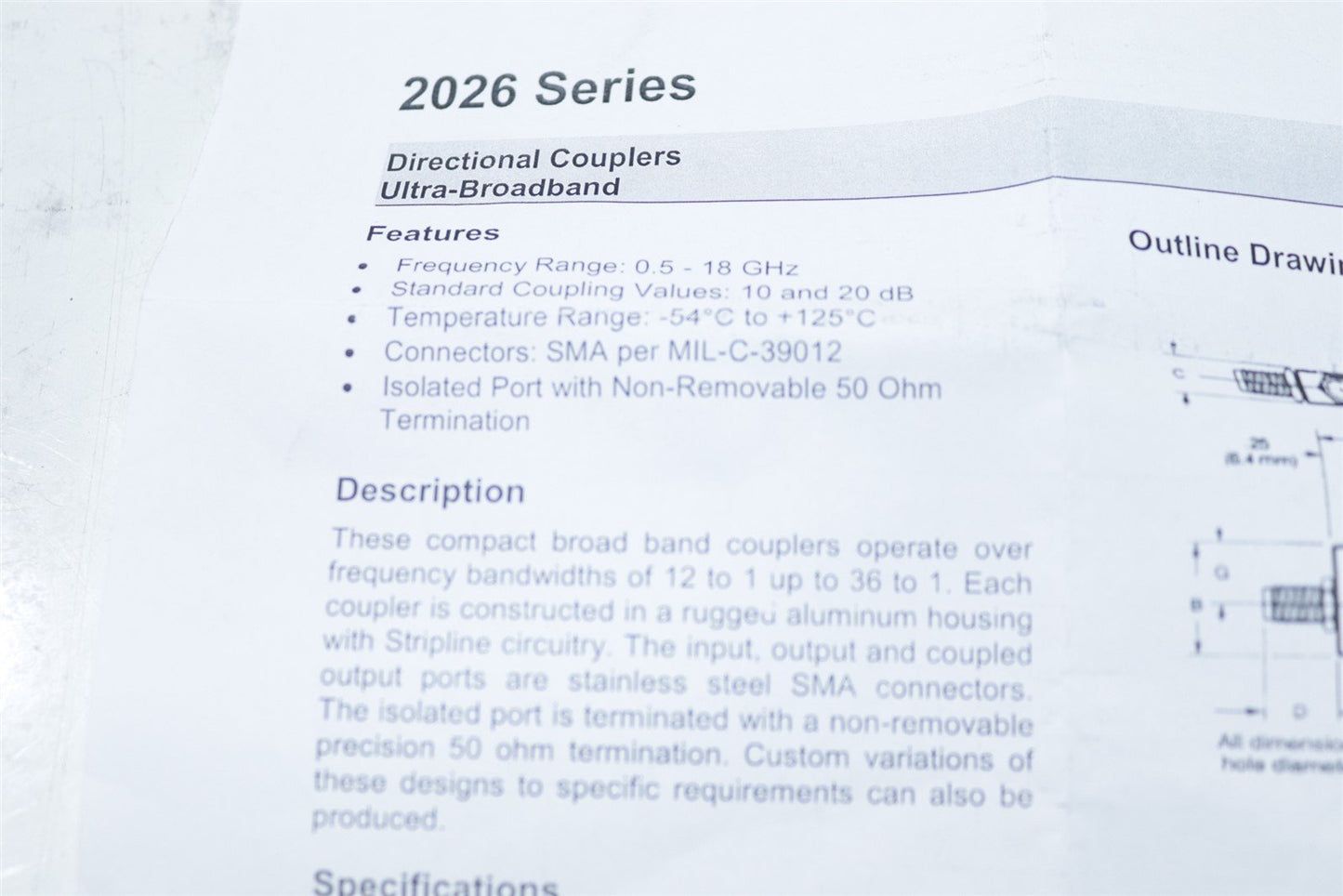 Macom 2026-6012-20 Directional Coupler Ultra-Broadband 0.5-18 GHz 20dB Wideband