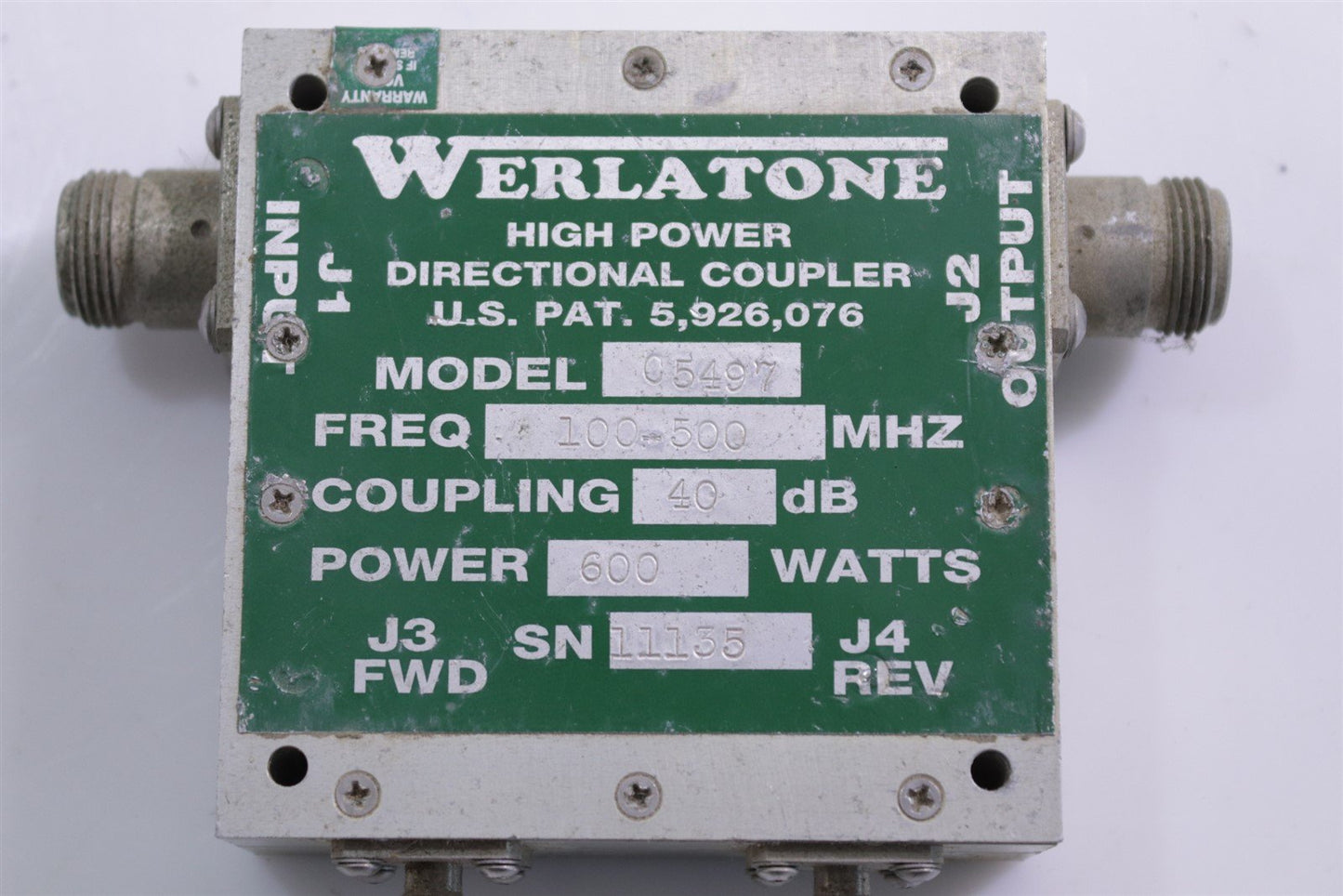 Werlatone C5497 RF High Power Dual Directional Coupler 100-500MHz 40dB 600W