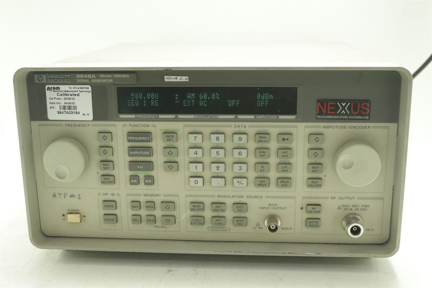 HP 8648A 100 kHz - 1000 MHz Signal Generator OPT 1E5 1EP Tested & Calibrated!