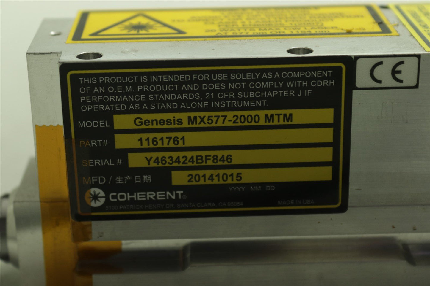 Coherent Genesis MX577-2000 MTM 1161761 HP Optically Pumped Semiconductor Laser