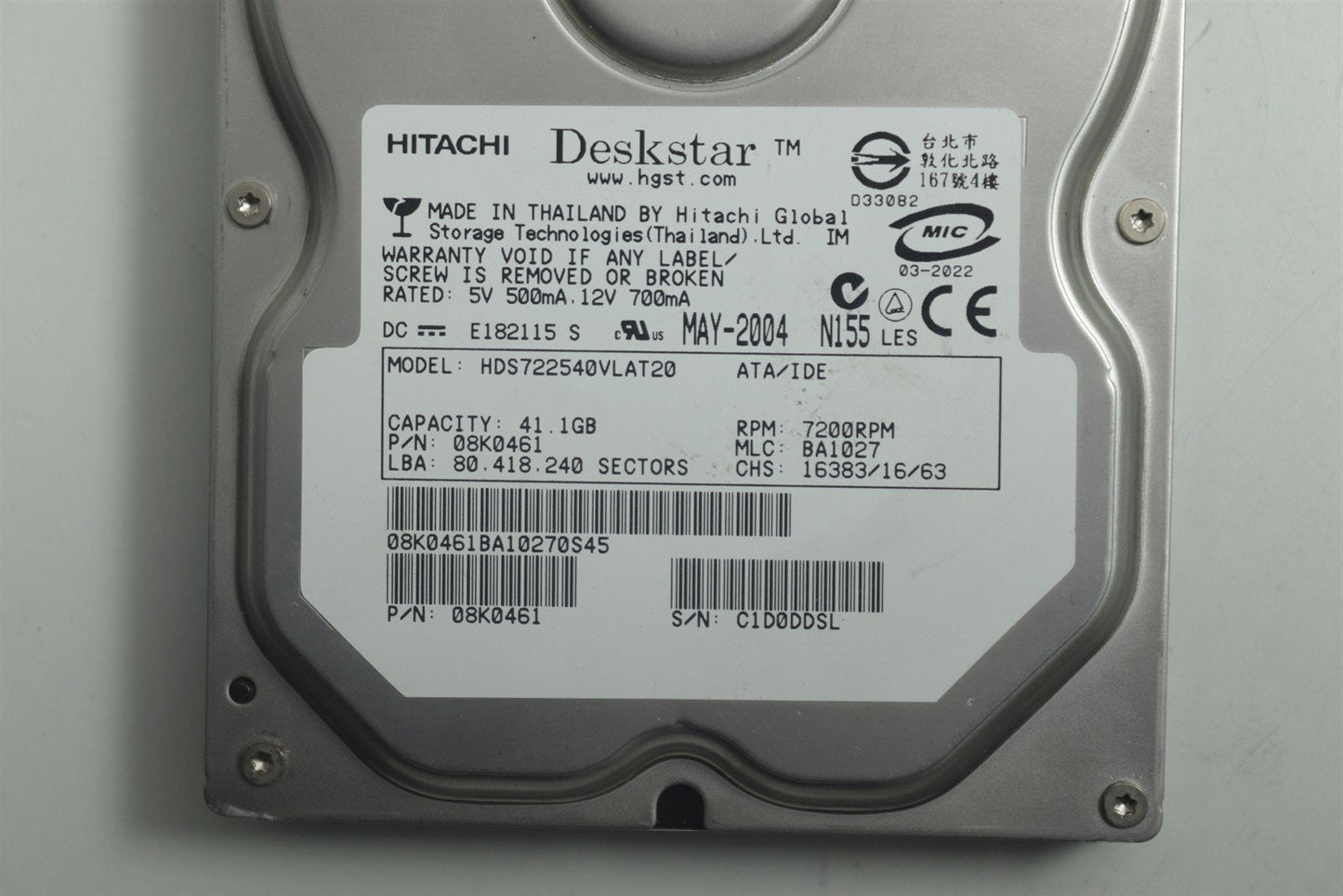 Hitachi Deskstar Hard Disk 41GB 7200RPM 3.5" IDE