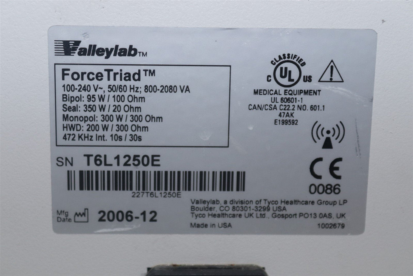 Covidien ValleyLab ForceTriad Energy Platform Electrosurgical Generator ESU Unit