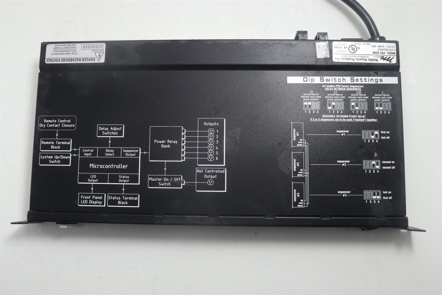 Middle Atlantic Power Sequencer 6-Step Sequencer 115V 20 Amp 6 Outlets PDS-620R