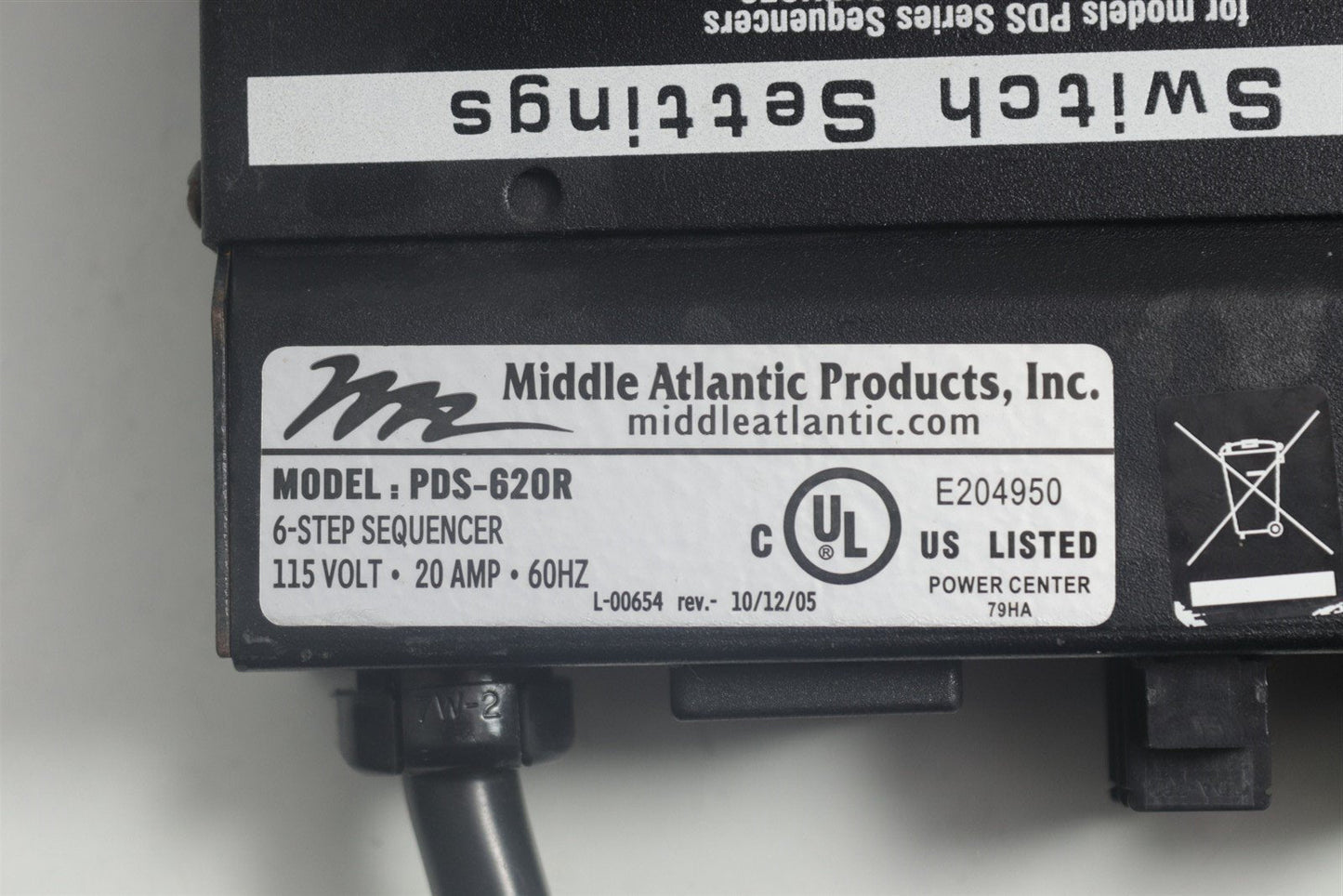 Middle Atlantic Power Sequencer 6-Step Sequencer 115V 20 Amp 6 Outlets PDS-620R