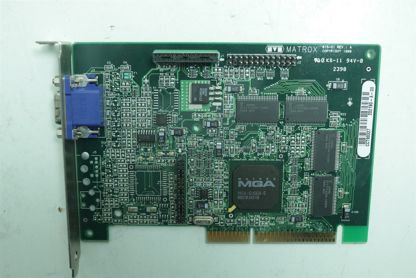 Matrox 815-01 REV.: A KS-11 94V-0 2398 CCT90327 202180-A-00 Video Card