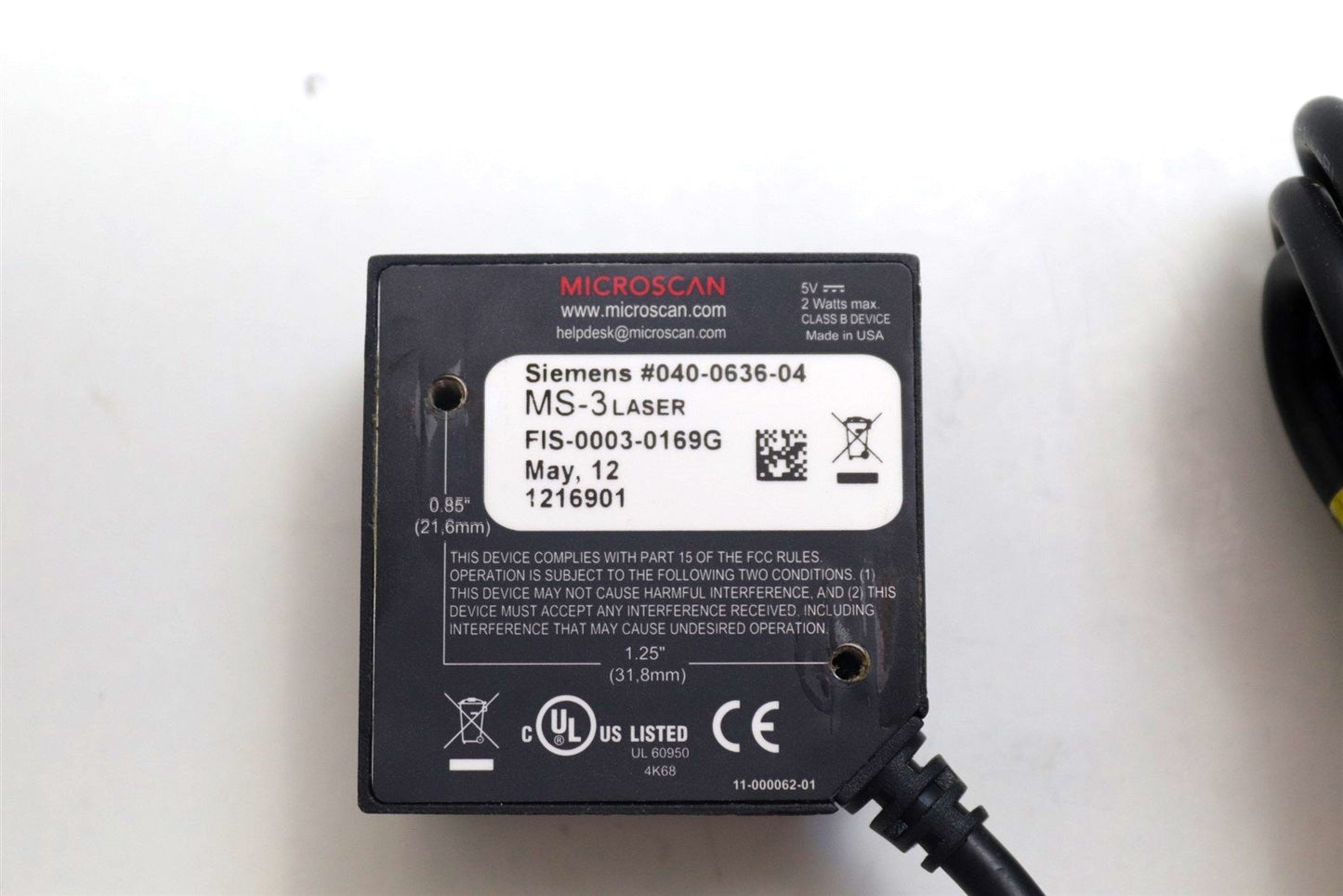 Microscan MS-3 Laser Bar Code Scanner FIS-0003-0169G 5V 2W
