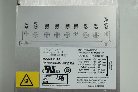 Roal 231A Power Supply +12V-62A +5V-56A +3.3V-61A +12VFAN-6A -12V-4A +5VAUX-2.5A
