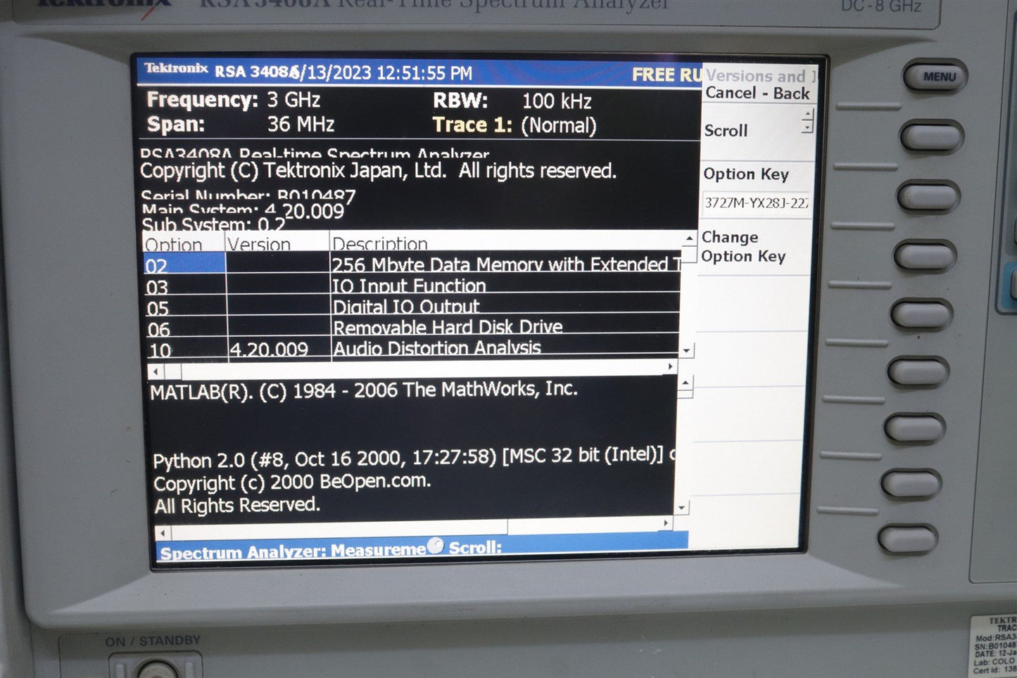 Tektronix RSA-3408A Real Time Spectrum Analyzer 8GHz Opts A1/1R/02/21/24